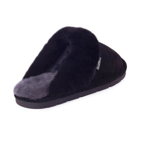 Black slipper with gray sole on a white background - okotoks hc pharmacy