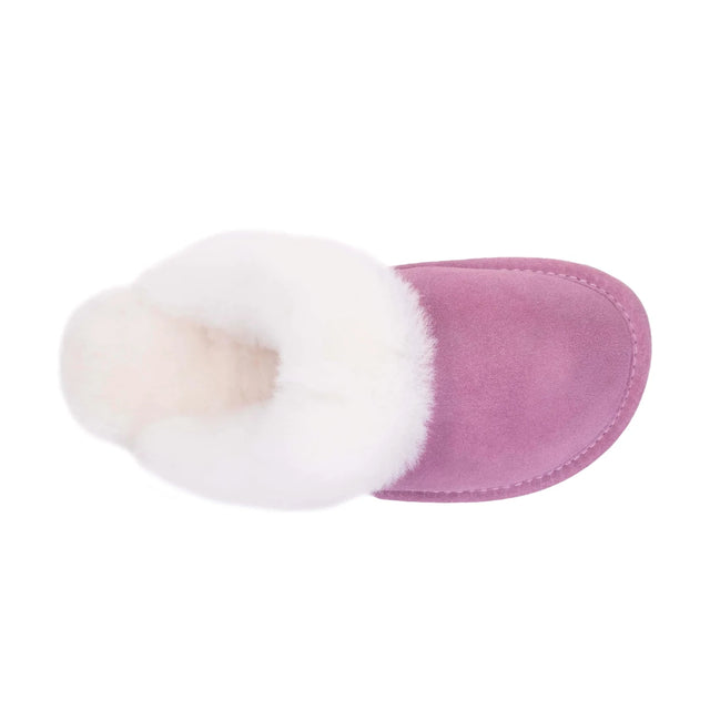 Pink slipper with white fur on a white background - okotoks hc pharmacy