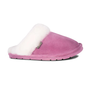 Pink slipper with white fur lining on a white background - okotoks hc pharmacy