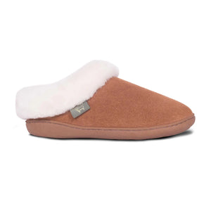 Brown slipper with white fur lining on a white background - okotoks hc pharmacy