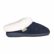 Navy slipper with white fur lining on a white background - okotoks hc pharmacy