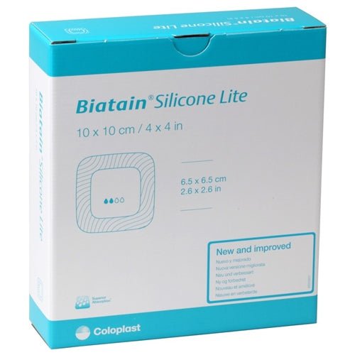 Box of Biatain Silicone Lite medical product with Coloplast branding on a white background - okotoks hc pharmacy
