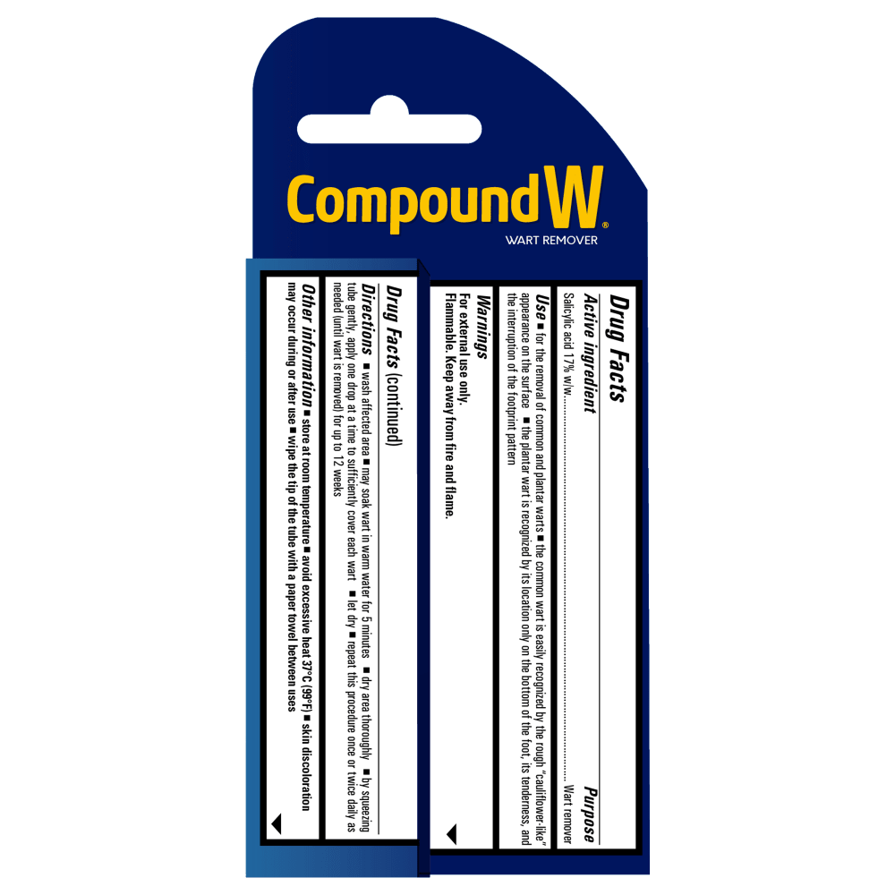 Compound W wart remover packaging with blue and yellow design on a white background - okotoks hc pharmacy