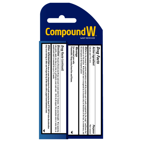 Compound W wart remover packaging with blue and yellow design on a white background - okotoks hc pharmacy