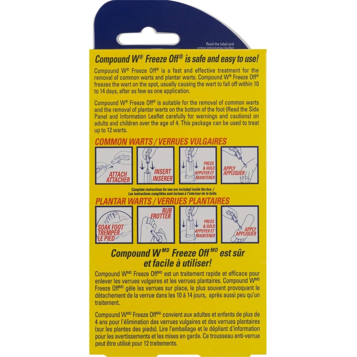 Compound W Freeze Off packaging with instructions on a yellow background - okotoks hc pharmacy