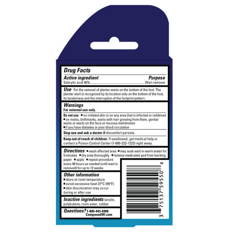 Back label of a plantar wart remover packaging with text and barcodes. - okotoks hc pharmacy