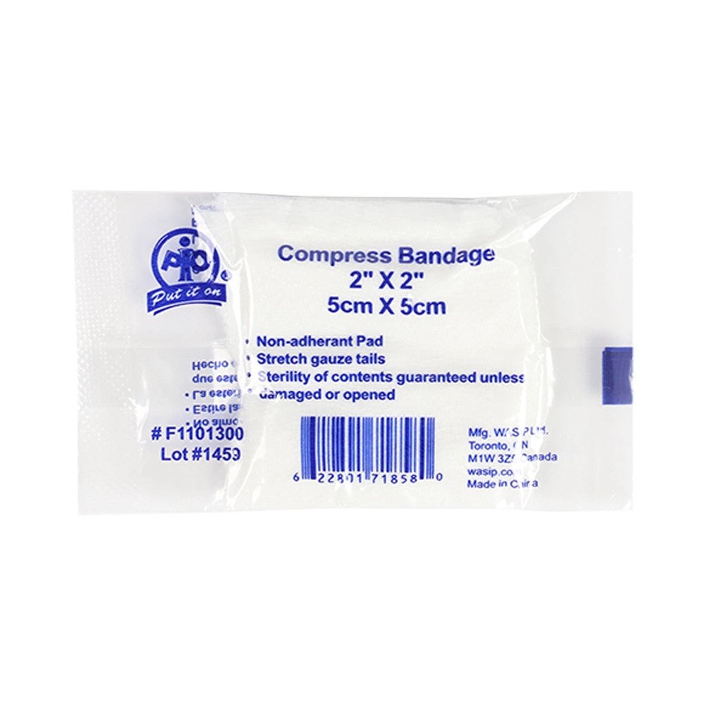 Compress bandage packaging with blue and white design on a white background - okotoks hc pharmacy