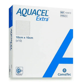 Box of Aquacel Extra bandages with ConvaTec branding on a white background. - okotoks hc pharmacy