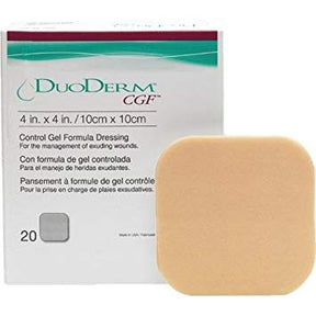DuoDERM CGF control gel formula dressing packaging with a sample piece on a white background - okotoks hc pharmacy