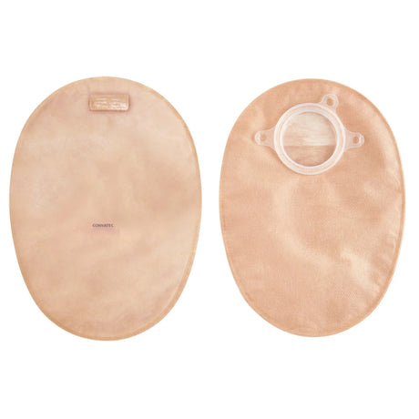 Two beige ostomy bags on a white background - okotoks hc pharmacy