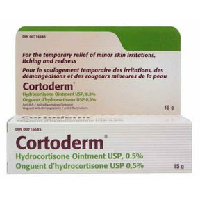 Cortoderm hydrocortisone ointment packaging on a white background - okotoks hc pharmacy