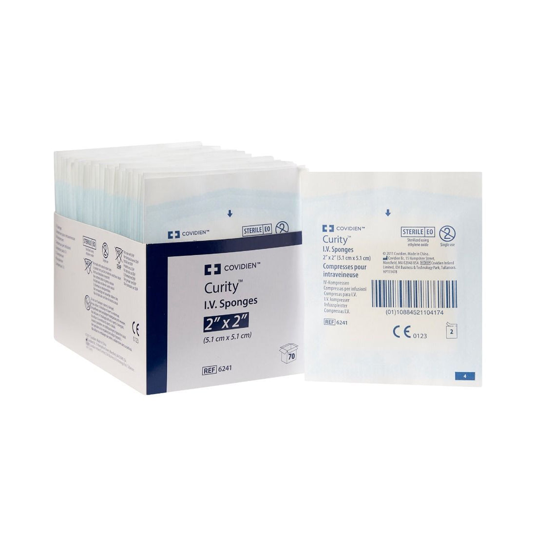 Box of Curity I.V. Sponges with packaging details on a white background - okotoks hc pharmacy