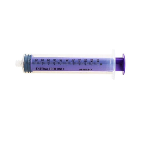 Purple medical syringe with 'ENTERAL FEED ONLY' text on a white background - okotoks hc pharmacy