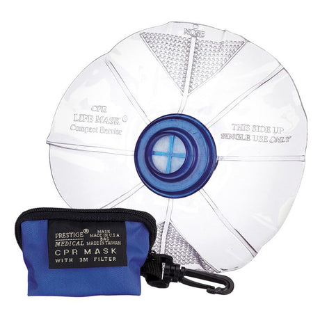 CPR life mask with blue filter and carrying case on a white background - okotoks hc pharmacy