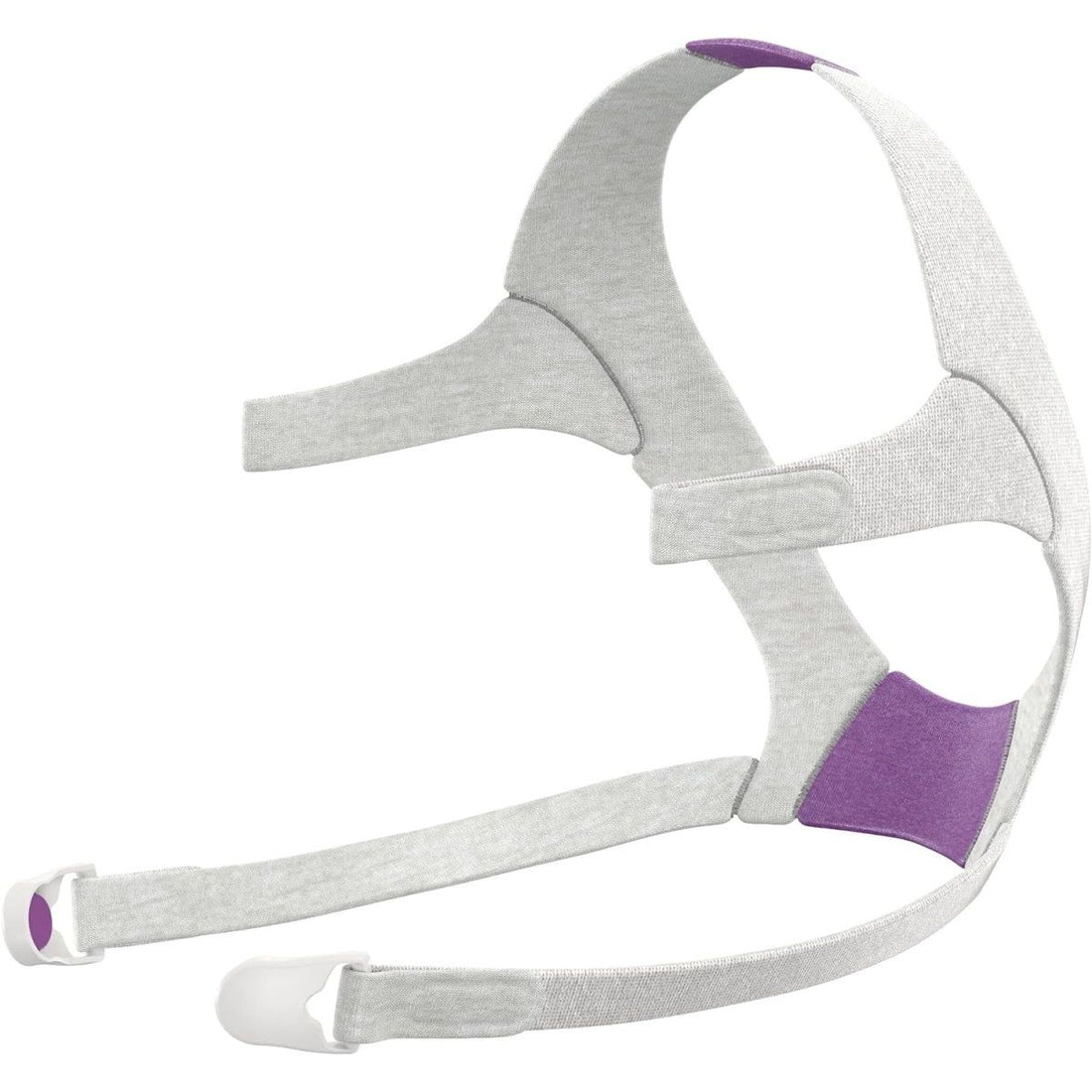 Gray and purple CPAP headgear on a white background - okotoks hc pharmacy