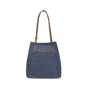 Blue tote bag with brown accents on a white background - okotoks hc pharmacy
