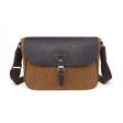 Brown and gray leather bag with a buckle on a white background - okotoks hc pharmacy