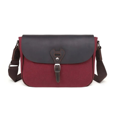 Red and black leather satchel bag on a white background - okotoks hc pharmacy