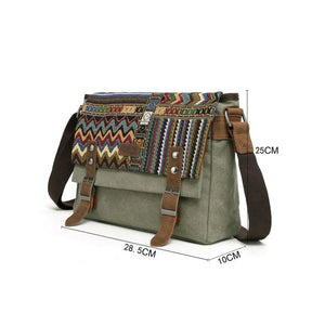 Multicolored patterned bag with measurements on a white background - okotoks hc pharmacy