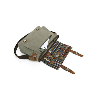 Green canvas bag with a patterned strap on a white background - okotoks hc pharmacy