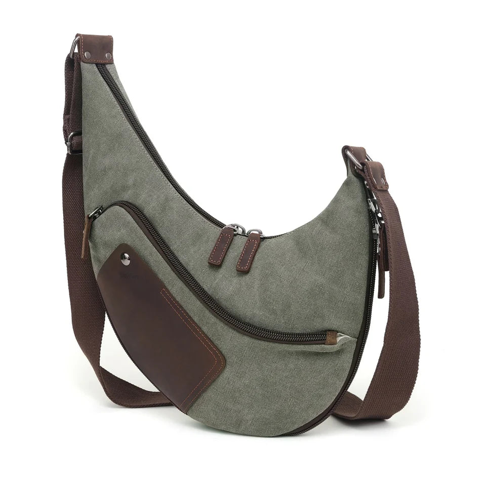 Green shoulder bag with brown accents on a white background - okotoks hc pharmacy