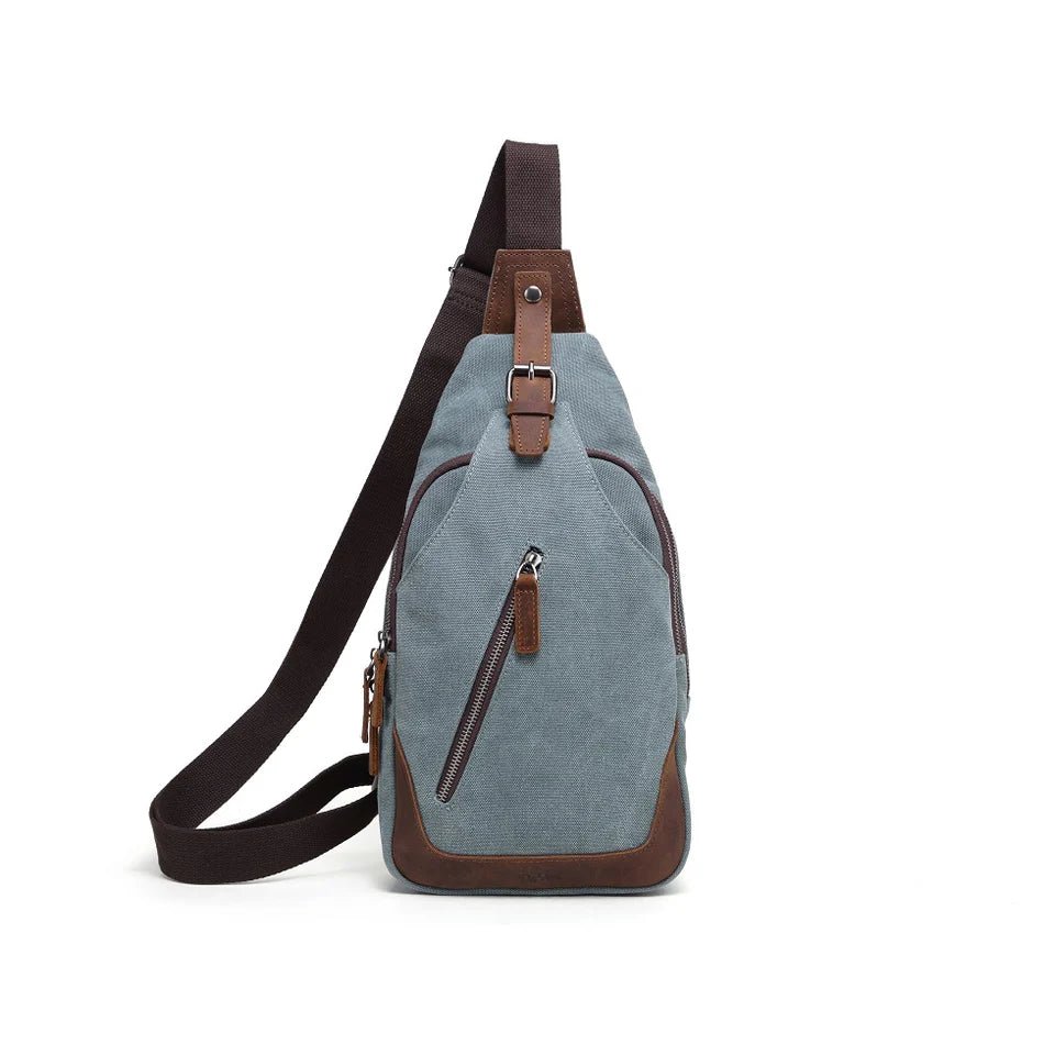 turquoise sling bag with brown accents on a white background - okotoks hc pharmacy