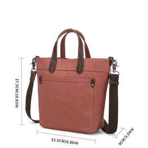 Brown handbag with measurements on a white background - okotoks hc pharmacy