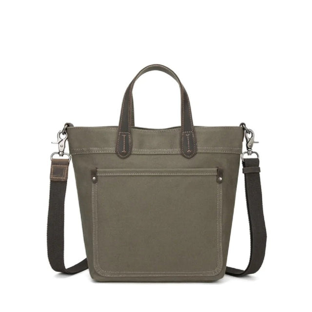 Green tote bag with shoulder strap on a white background - okotoks hc pharmacy
