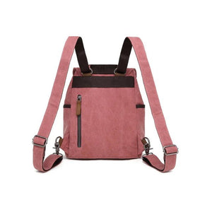 Pink backpack with brown accents on a white background - okotoks hc pharmacy