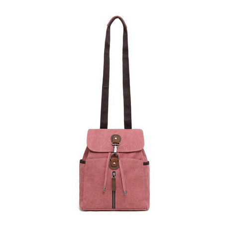 Pink backpack with a brown strap on a white background - okotoks hc pharmacy