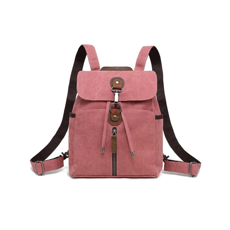 Pink backpack with brown accents on a white background - okotoks hc pharmacy