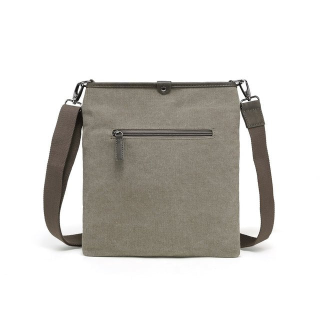 Gray crossbody bag with a zipper pocket on a white background - okotoks hc pharmacy