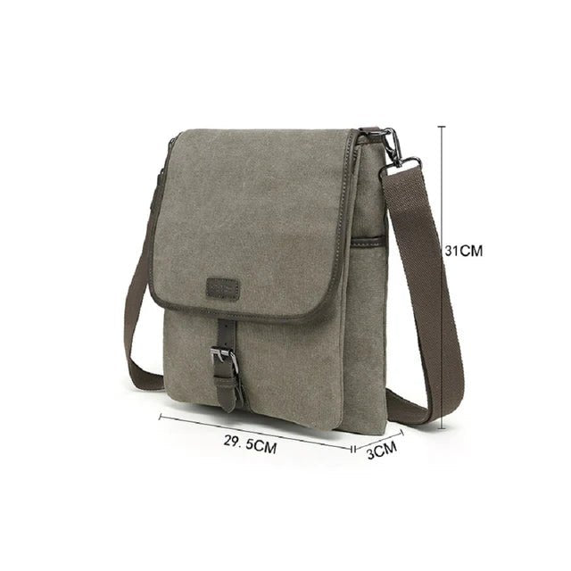 Gray shoulder bag with measurements on a white background - okotoks hc pharmacy