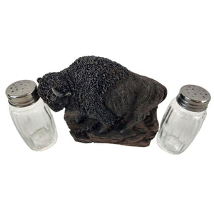 Buffalo-shaped salt and pepper shaker set on a white background - okotoks hc pharmacy