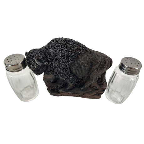 Buffalo-shaped salt and pepper shaker set on a white background - okotoks hc pharmacy