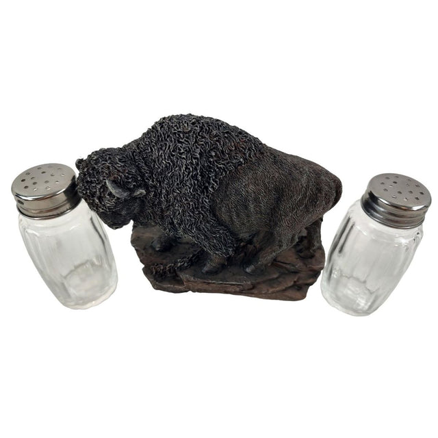 Buffalo-shaped salt and pepper shaker set on a white background - okotoks hc pharmacy