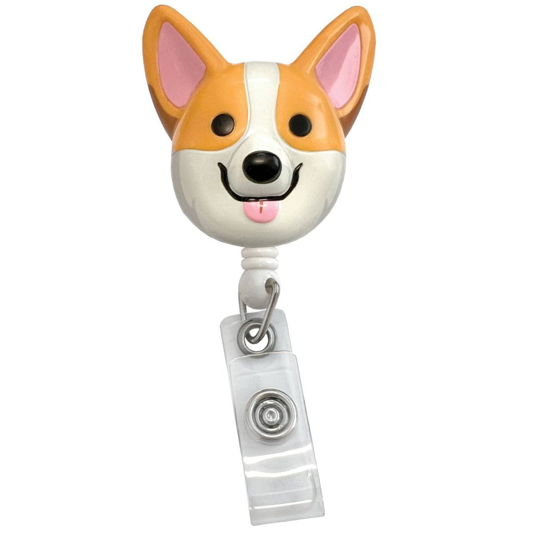 Dog-shaped badge holder with a white background - okotoks hc pharmacy
