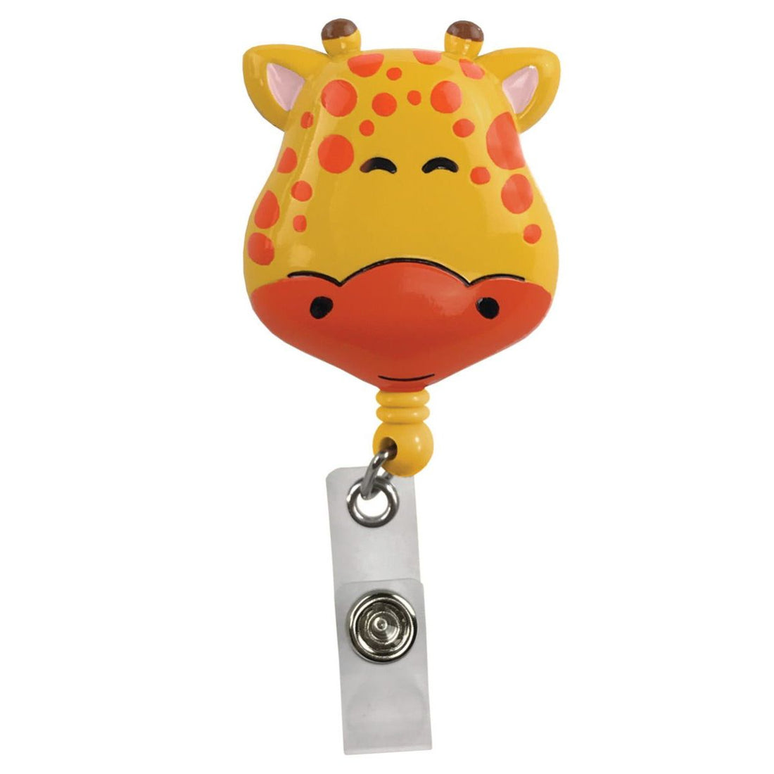Giraffe-shaped badge holder with a white background - okotoks hc pharmacy