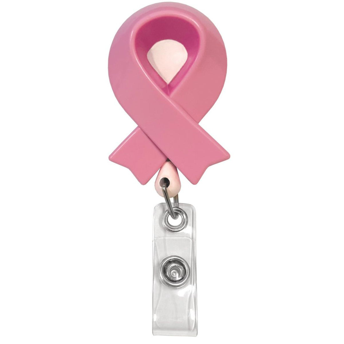 Pink ribbon badge holder on a white background - okotoks hc pharmacy