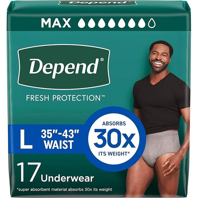 Depend Incontinence Underwear for Men - Maximum Absorbency large 17 pack - okotoks hc pharmacy
