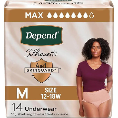 Depend Silhouette adult diaper packaging with a model wearing the product. - okotoks hc pharmacy