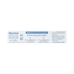 A Derma Measure-It! Wound Algorithm card, a sterile plastic medical measuring tool, featuring blue and black text and diagrams on a white background. - okotoks hc pharmacy