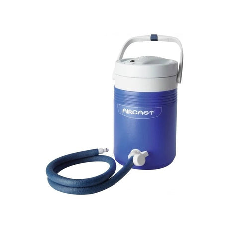 Blue and white Aircast cooler with hose on a white background - okotoks hc pharmacy