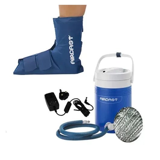 Aircast cold therapy boot with cooler and accessories on a white background - okotoks hc pharmacy
