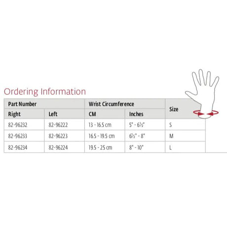 Hand size chart with wrist circumference measurements for ordering information - okotoks hc pharmacy