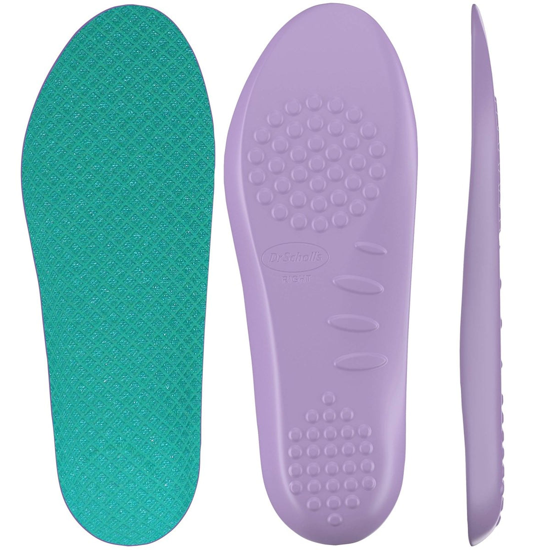 Green and purple shoe insoles on a white background - okotoks hc pharmacy