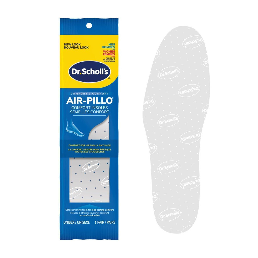 Dr. Scholl's Air-Pillo insole packaging with a clear insole on a white background - okotoks hc pharmacy