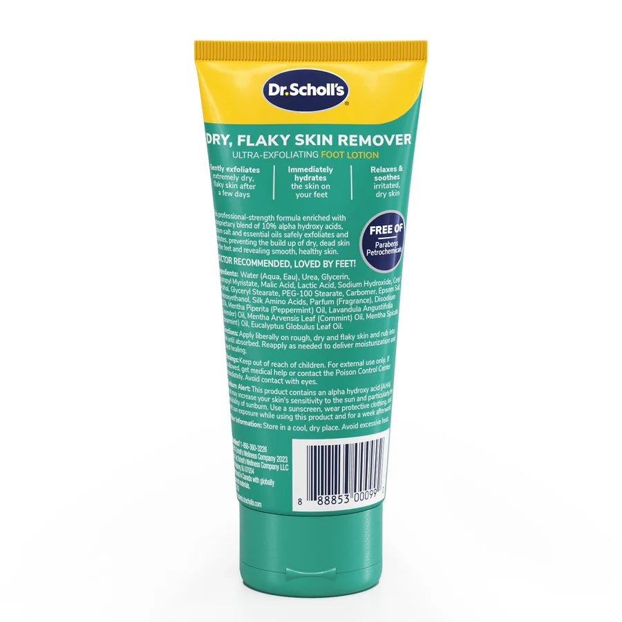 Dr. Scholl's dry flaky skin remover tube on a white background - okotoks hc pharmacy
