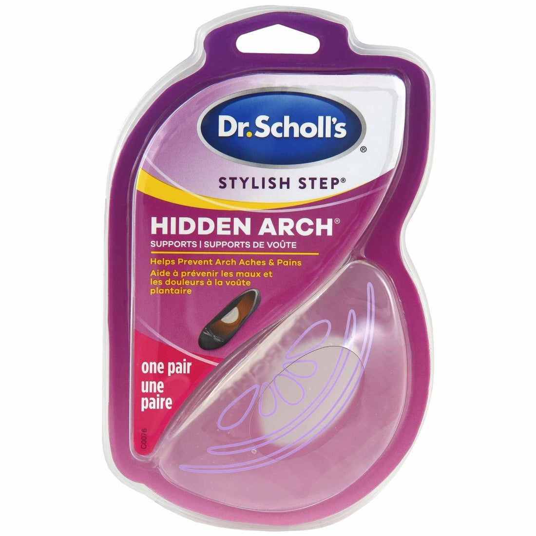 Dr. Scholl's Stylish Step Hidden Arch support packaging on a white background - okotoks hc pharmacy