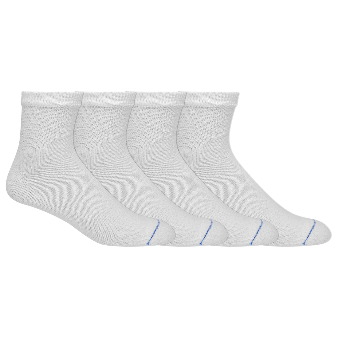 Set of four white socks with blue accents on a white background - okotoks hc pharmacy